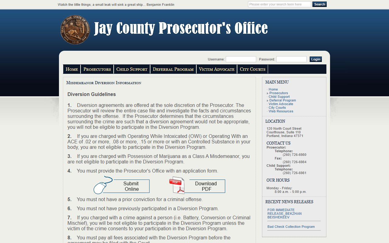 Jay County arrest records and court charges misdemeanor diversion