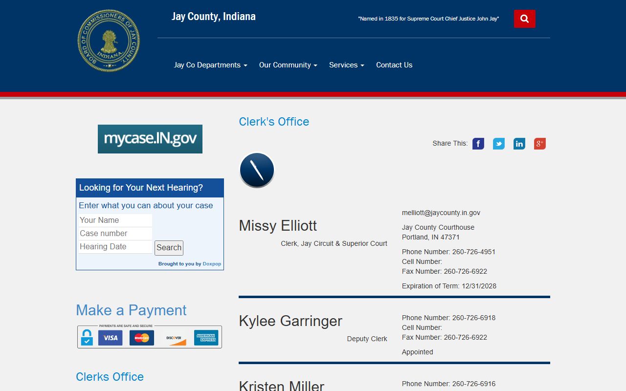 Jay County court dockets clerk office page