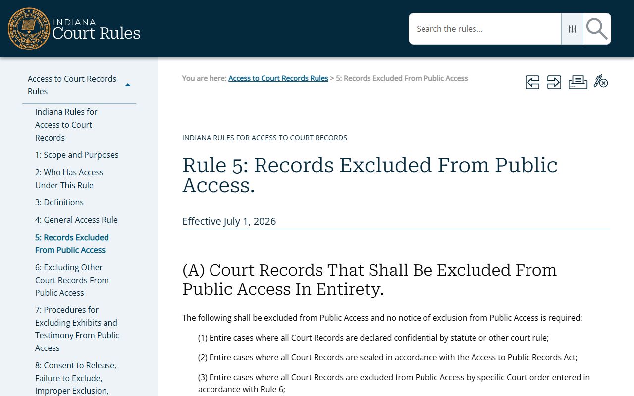 Jay County court records Access to Court Records Rule 5