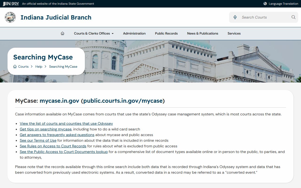 Jay County court records MyCase help page