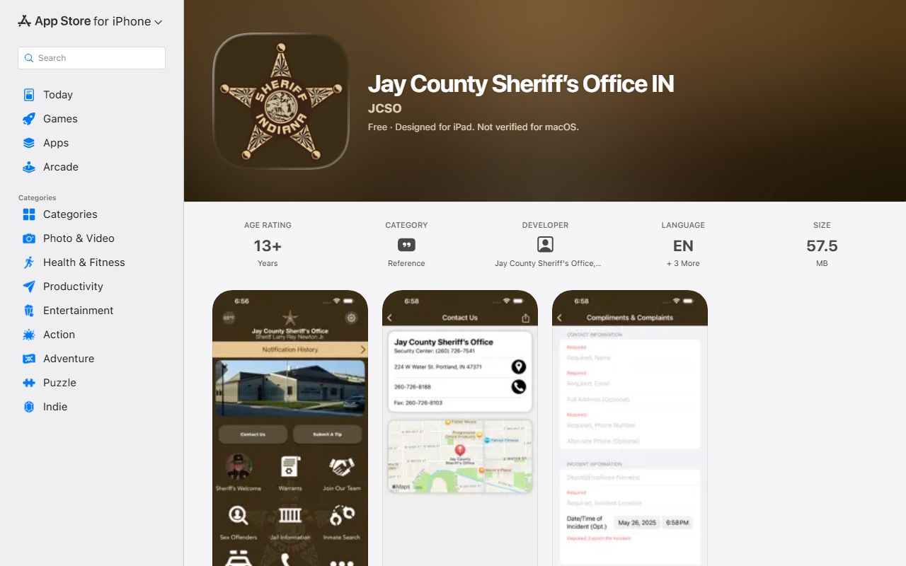 Jay County inmate records sheriff iOS app listing