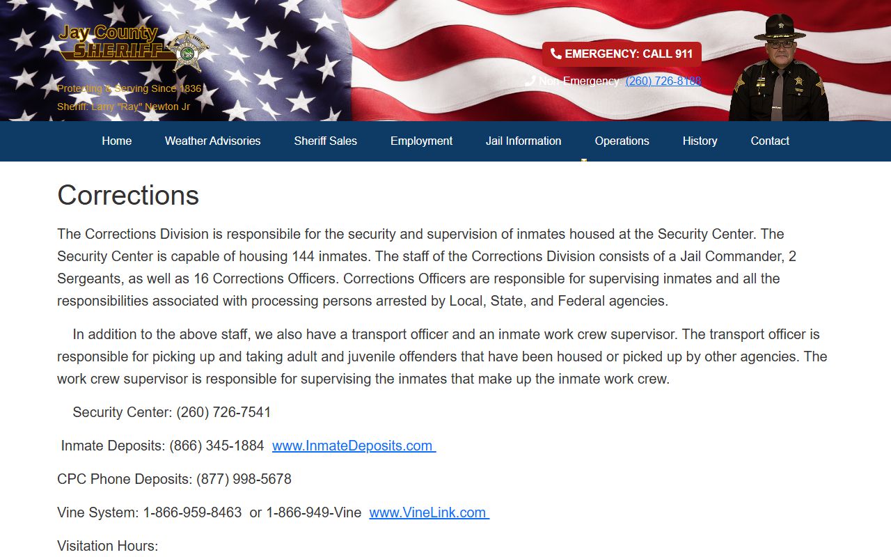 Jay County inmate records corrections and Security Center information