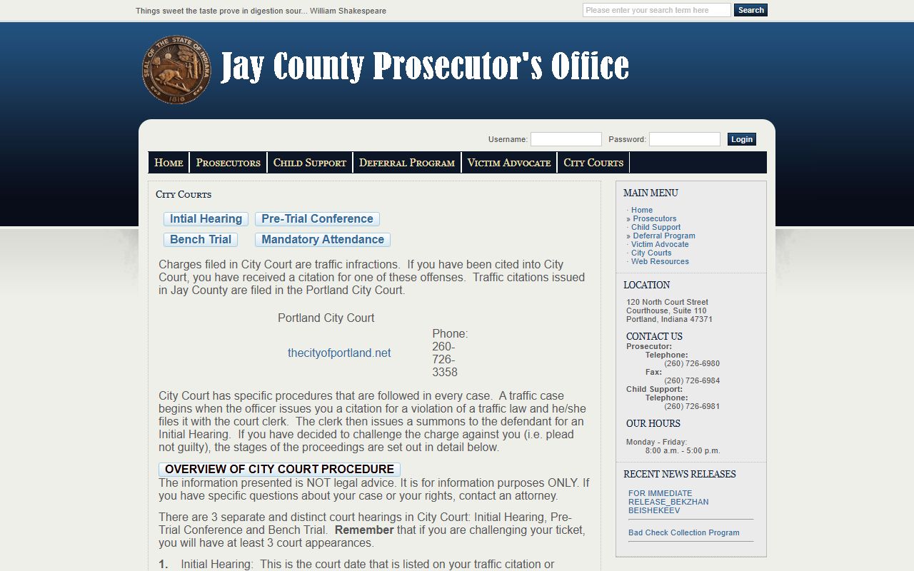Jay County traffic court records Portland City Court traffic procedure