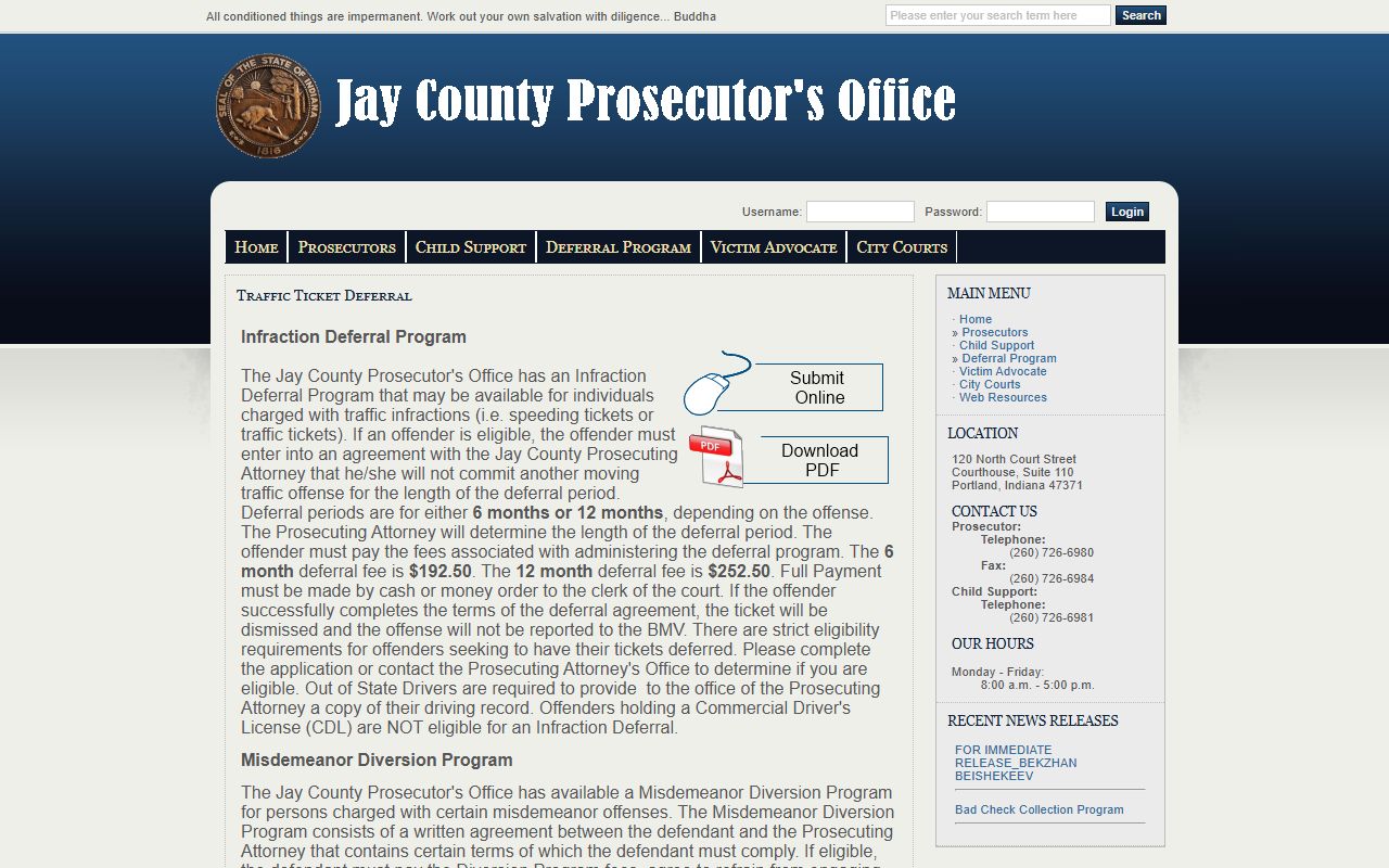 Jay County traffic court records traffic ticket deferral program