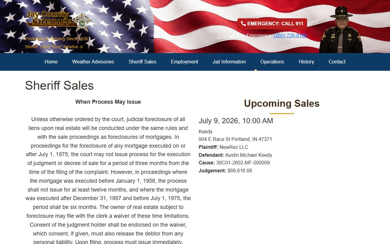 Jay County warrant records sheriff sales civil enforcement fields
